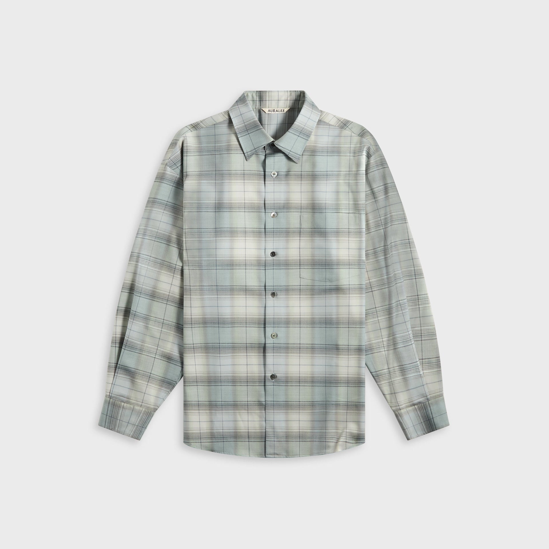 Auralee Super Light Wool Check Shirt in Blue Green Check