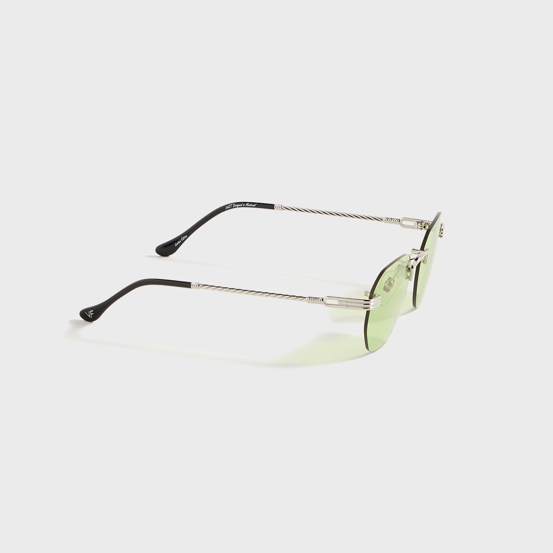 Vintage Frames Detroit Player Rimless Drill Mount 24KT in White Gold / Lime Green