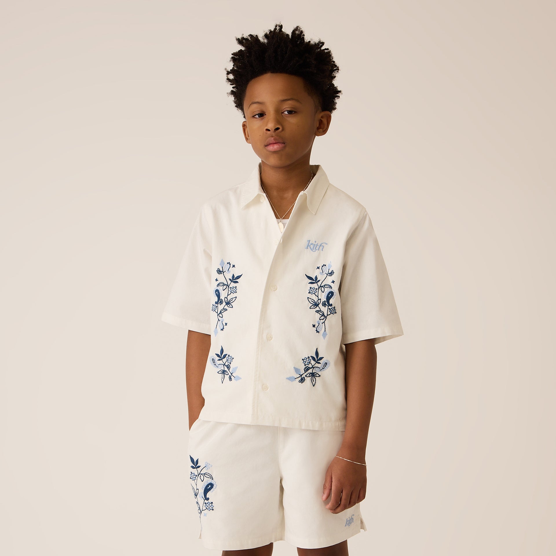 Kith Kids Novelty Thompson Camp Collar Shirt in White