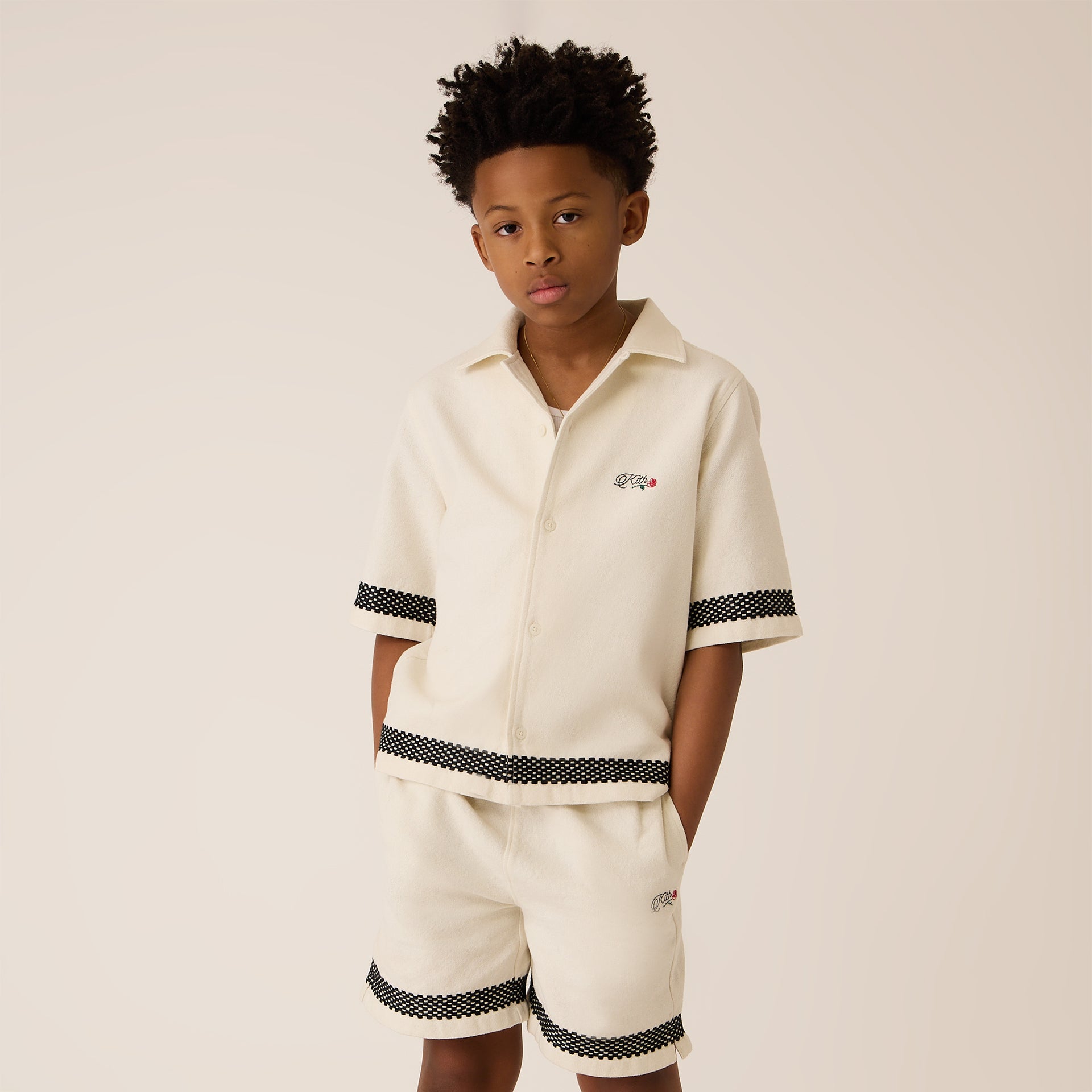 Kith Kids Novelty Logo Thompson Camp Shirt in Sandrift